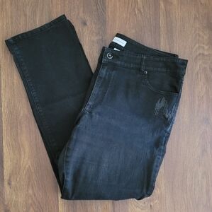 Chico's Platinum Denim classic black sequin embellished jeans Women's size 14